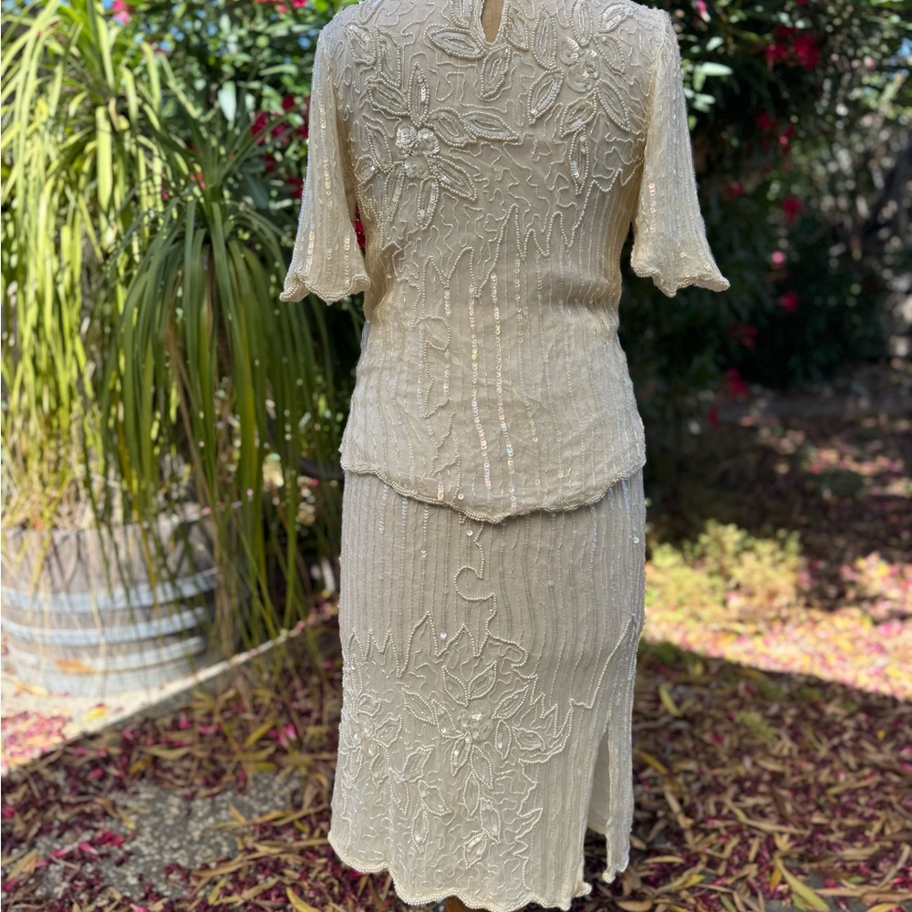 Two Piece Silk Beaded 80s Dress - Picture 7 of 7